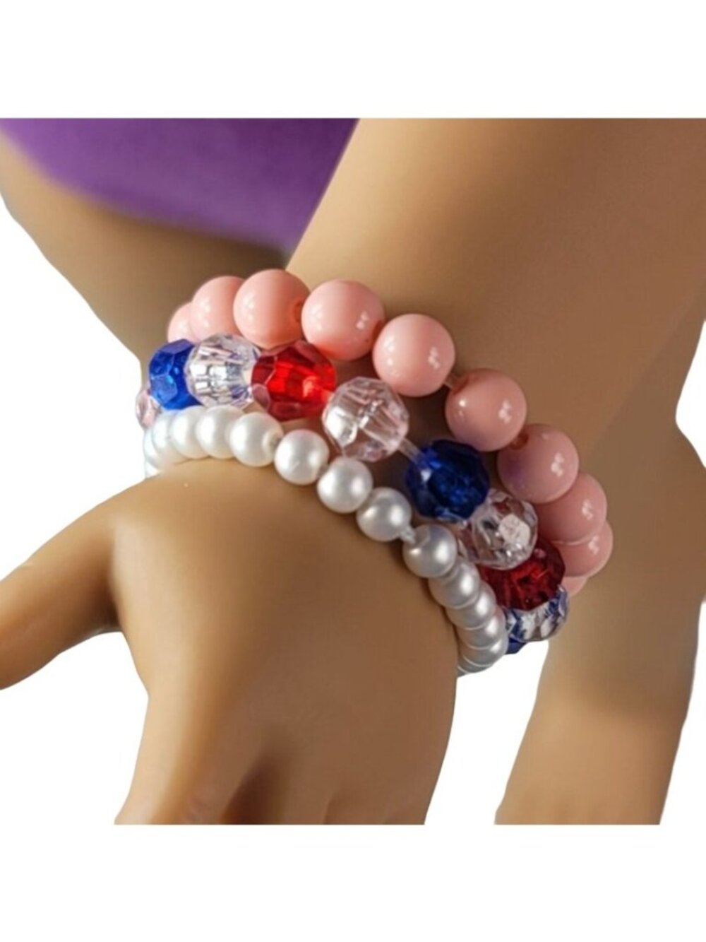 Jewelry Bracelets for 18" Dolls Accessories Pearls Patriotic Beads Lot Of 3 OG A